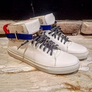 Buscemi White Sneakers with Blue and Red Details